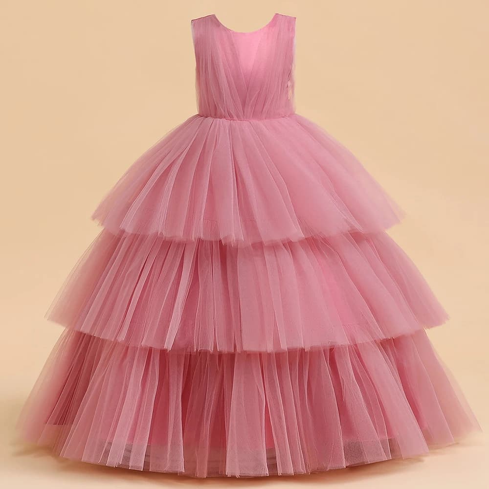 Ceremony Elegant Kids Party Dresses For Girls Children Puffy Tulle White Bridesmaid Dress Flower Girl Birthday Wedding Prom Gown