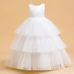 Ceremony Elegant Kids Party Dresses For Girls Children Puffy Tulle White Bridesmaid Dress Flower Girl Birthday Wedding Prom Gown