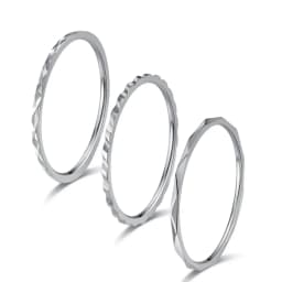 Pack of 3 Simple 1mm Stainless Steel Women Statement Rings Silver Rose Gold Color Trendy Fashion Jewelry US Size 5 6 7 8 9 10