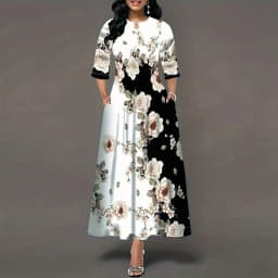 Women's Casual Dress, Plus Size Print Half Sleeve Round Neck Maxi Dress With Pockets