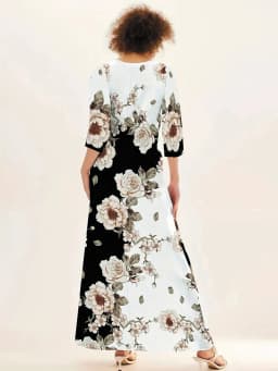 Women's Casual Dress, Plus Size Print Half Sleeve Round Neck Maxi Dress With Pockets