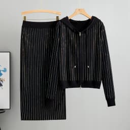 2025 new women's Knitted Cardigan High Waisted Buttocks Wrapped Skirt 2 Piece Suits Luxury Hot Diamond Fashion Sets