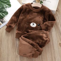 1-4Y Boys Pantsuit Plus Velvet Flannel Family Outfit Child Winter Warm Sleepwear Suit Girls Thick Coral Fleece Pajama Sets 2Pcs