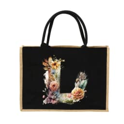 New Environmental Protection Gunny Bag Linen Shoulder Bag Floral Lettered Print Pattern Jute Imitation Sack Women's Shopping Bag
