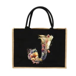 New Environmental Protection Gunny Bag Linen Shoulder Bag Floral Lettered Print Pattern Jute Imitation Sack Women's Shopping Bag