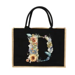 New Environmental Protection Gunny Bag Linen Shoulder Bag Floral Lettered Print Pattern Jute Imitation Sack Women's Shopping Bag