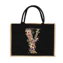 New Environmental Protection Gunny Bag Linen Shoulder Bag Floral Lettered Print Pattern Jute Imitation Sack Women's Shopping Bag
