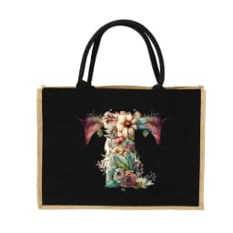 New Environmental Protection Gunny Bag Linen Shoulder Bag Floral Lettered Print Pattern Jute Imitation Sack Women's Shopping Bag