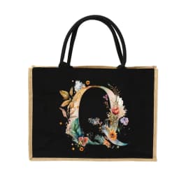 New Environmental Protection Gunny Bag Linen Shoulder Bag Floral Lettered Print Pattern Jute Imitation Sack Women's Shopping Bag