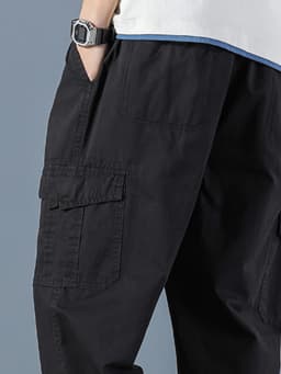 Men's 100% Cotton Straight Black Joggers Male Pants Outdoor Overalls Cargo Pants Fashion Streetwear Pocke