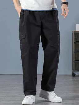 Men's 100% Cotton Straight Black Joggers Male Pants Outdoor Overalls Cargo Pants Fashion Streetwear Pocke