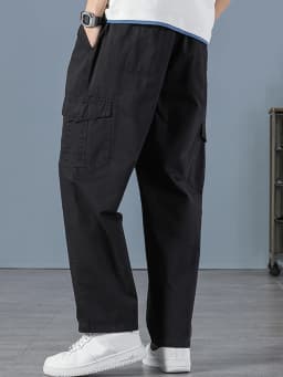 Men's 100% Cotton Straight Black Joggers Male Pants Outdoor Overalls Cargo Pants Fashion Streetwear Pocke