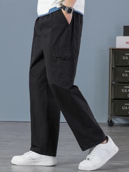 Men's 100% Cotton Straight Black Joggers Male Pants Outdoor Overalls Cargo Pants Fashion Streetwear Pocke