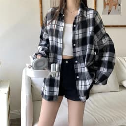 Women Tartan Shirt Long Sleeve Collared Button Up Oversized Plaid Shirt Jacket Grunge Fashion Teenage Girl Spring Summer Outfit