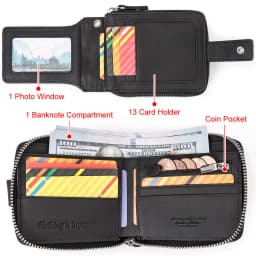 Real Natural Cow Leather Men Wallet RFID Multi-card Large Capacity Credit Card Holder Purse Casual Zip Storage Coin Pocket Bag