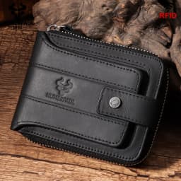 Real Natural Cow Leather Men Wallet RFID Multi-card Large Capacity Credit Card Holder Purse Casual Zip Storage Coin Pocket Bag
