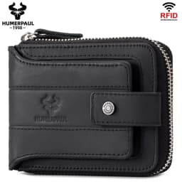 Real Natural Cow Leather Men Wallet RFID Multi-card Large Capacity Credit Card Holder Purse Casual Zip Storage Coin Pocket Bag