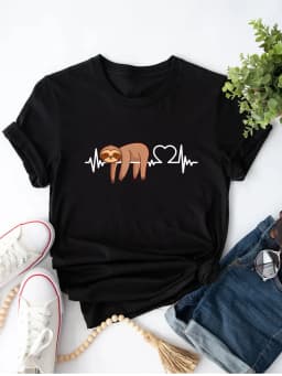 Cute Cartoon Sloth Print T-Shirt, Crew Neck Short Sleeve Casual Top For Summer & Spring, Women's Clothing