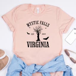 Mystic Falls Virginia T-shirt Vampire Diaries Shirt Retro TV Show TVD Inspired Tee Damon Salvatore Tshirt Salvatore Brothers Top