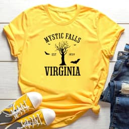 Mystic Falls Virginia T-shirt Vampire Diaries Shirt Retro TV Show TVD Inspired Tee Damon Salvatore Tshirt Salvatore Brothers Top