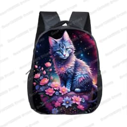 12inch Starry Sky Flower Cat Backpack for 2-4 Years Old Cute Cat School Bags for Kids Bookbag Kindergarten Mini Backpacks Gift