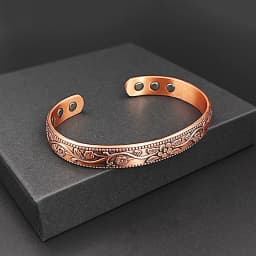 Magnetic Pure Copper Bracelet for Women Vintage Flower Energy Cuff Bangle Adjustable Jewelry Gift