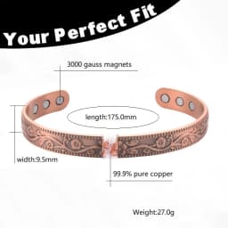 Magnetic Pure Copper Bracelet for Women Vintage Flower Energy Cuff Bangle Adjustable Jewelry Gift
