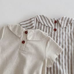 Summer Cotton Toddler Bodysuit Stripe Thin Toddler One Peice Loose Turndown Collar Infant Onesie Newborn Clothing