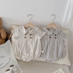 Summer Cotton Toddler Bodysuit Stripe Thin Toddler One Peice Loose Turndown Collar Infant Onesie Newborn Clothing