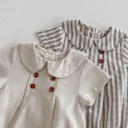 Summer Cotton Toddler Bodysuit Stripe Thin Toddler One Peice Loose Turndown Collar Infant Onesie Newborn Clothing
