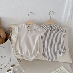 Summer Cotton Toddler Bodysuit Stripe Thin Toddler One Peice Loose Turndown Collar Infant Onesie Newborn Clothing