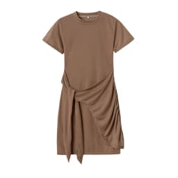 Irregular Ruffle Dress with Bow Belt, Short-Sleeved, Round Neck, Summer, New, 2024