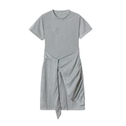 Irregular Ruffle Dress with Bow Belt, Short-Sleeved, Round Neck, Summer, New, 2024