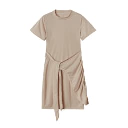 Irregular Ruffle Dress with Bow Belt, Short-Sleeved, Round Neck, Summer, New, 2024