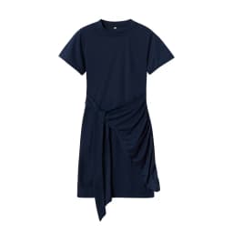 Irregular Ruffle Dress with Bow Belt, Short-Sleeved, Round Neck, Summer, New, 2024