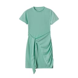 Irregular Ruffle Dress with Bow Belt, Short-Sleeved, Round Neck, Summer, New, 2024