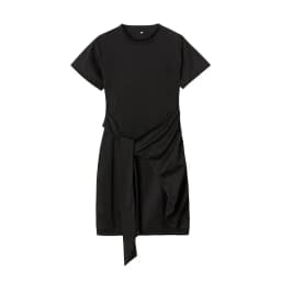 Irregular Ruffle Dress with Bow Belt, Short-Sleeved, Round Neck, Summer, New, 2024
