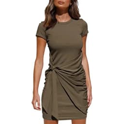 Irregular Ruffle Dress with Bow Belt, Short-Sleeved, Round Neck, Summer, New, 2024