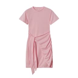 Irregular Ruffle Dress with Bow Belt, Short-Sleeved, Round Neck, Summer, New, 2024