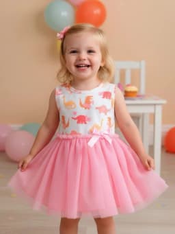 Summer 1-5 Years Little Girl Princess Dress Clothing Baby Girl Sleeveless Dinosaur Print Mesh Dress For Kids Girl Party