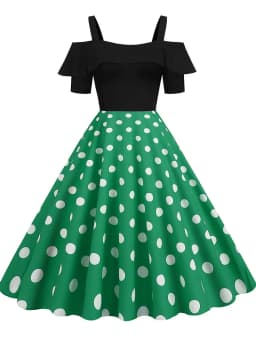 Elegant Off Shoulder Women Summer Dress Slash Neck Vintage Ladies Fit and Flare Polka Dot Party Dress