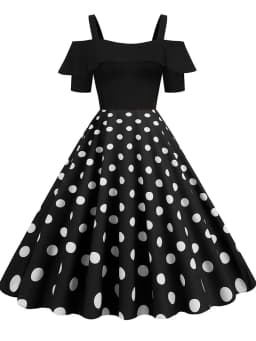 Elegant Off Shoulder Women Summer Dress Slash Neck Vintage Ladies Fit and Flare Polka Dot Party Dress