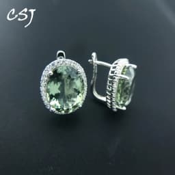 Big Stone 19.5ct Real Natural Green Amethyst Earring Sterling 925 Silver Oval 12*16mm Fine Jewelry For Women Lady Party Gift