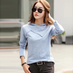 Long Sleeve Hooded T-shirt Bamboo Cotton Spring Autumn Tops New 2026 T Shirt Women Casual Patchwork Tee Shirt Femme White Black