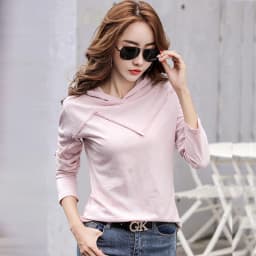 Long Sleeve Hooded T-shirt Bamboo Cotton Spring Autumn Tops New 2026 T Shirt Women Casual Patchwork Tee Shirt Femme White Black