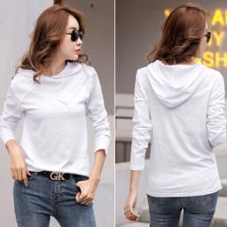 Long Sleeve Hooded T-shirt Bamboo Cotton Spring Autumn Tops New 2026 T Shirt Women Casual Patchwork Tee Shirt Femme White Black