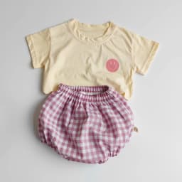 Summer Baby Clothes Suit Infant Girls Boys Cartoon T-shirt and Plaid Bloomer 2Pcs Korean Style Casual Toddler Outwear