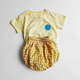 Summer Baby Clothes Suit Infant Girls Boys Cartoon T-shirt and Plaid Bloomer 2Pcs Korean Style Casual Toddler Outwear