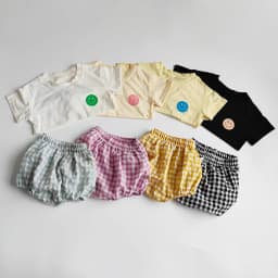Summer Baby Clothes Suit Infant Girls Boys Cartoon T-shirt and Plaid Bloomer 2Pcs Korean Style Casual Toddler Outwear