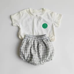 Summer Baby Clothes Suit Infant Girls Boys Cartoon T-shirt and Plaid Bloomer 2Pcs Korean Style Casual Toddler Outwear